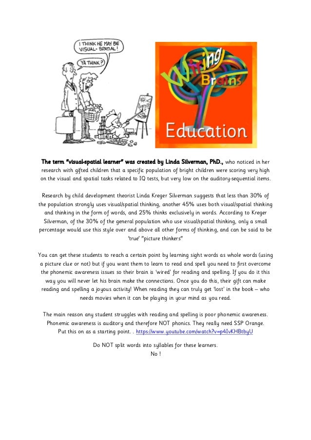 Ssp And Reading Visual Spatial Learners Learning To Read - 