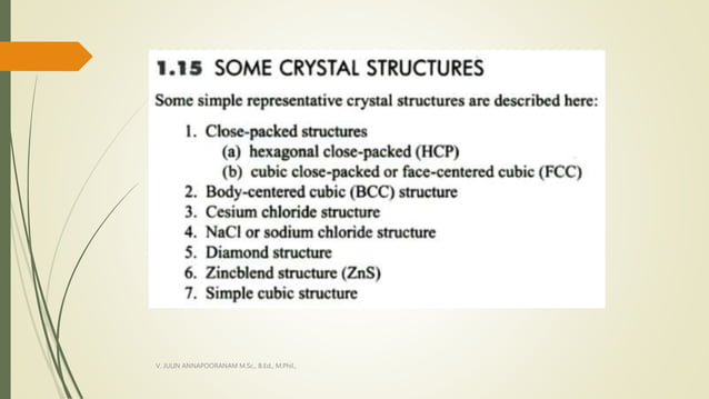 CRYSTAL STRUCTURE AND ITS TYPES-SOLID STATE PHYSICS | PPTX | Chemistry ...
