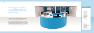 08_09                                                                                                   08_09




        Developed with flexibility                                              Applications include:


        in mind, Quadro gives you                                               • office segregation

                                                                                • curved offices
        the freedom to define the                                               • rectangular offices

        way you work                                                            • team working
                                                                                  environments

                                                                                • training rooms

                                                                                • conference rooms

                                                                                • reception pods

                                                                                • breakout areas
        Whether you need a simple office, a large conference room,
                                                                                • kitchens
        or somewhere to concentrate, Quadro gives you the ability
        to construct almost any environment.                                    • hospitality suites

                                                                                • post rooms
        By combining a bespoke aluminium frame with an unrivalled
                                                                                • internet pods
        choice of panel elevation styles and material finishes, it’s possible
        to create spaces that fit exactly to your needs. So whether you         • cafe spaces
        need a place to work, a space to chat, or just somewhere to             • working walls
        make a cup of tea, Quadro provides the answer.
                                                                                • freestanding partitions

                                                                                • meeting rooms

                                                                                • creative pods

                                                                                • video conferencing space
 