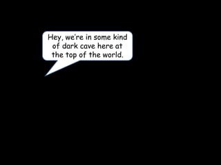 Hey, we’re in some kind
of dark cave here at
the top of the world.
 