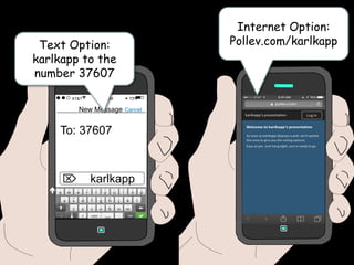 New Message
To: 37607
 karlkapp

Cancel
AT&T 9:37 AM  73%
Text Option:
karlkapp to the
number 37607
Internet Option:
Pollev.com/karlkapp
 