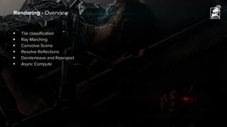 ▶ Tile classification
▶ Ray Marching
▶ Convolve Scene
▶ Resolve Reflections
▶ Deinterleave and Reproject
▶ Async Compute
Rendering - Overview
 