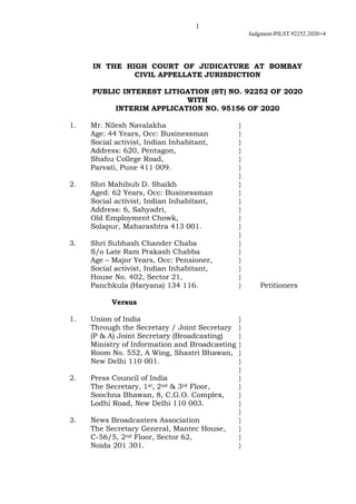 1
Judgment-PILST.92252.2020+4
IN THE HIGH COURT OF JUDICATURE AT BOMBAY
CIVIL APPELLATE JURISDICTION
PUBLIC INTEREST LITIG...