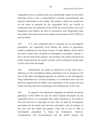 149
Judgment-PILST.92252.2020+4
respondent No.8 is a media house of a considerable repute in the media
fraternity, hence i...