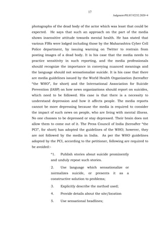 17
Judgment-PILST.92252.2020+4
photographs of the dead body of the actor which was least that could be
expected. He says t...