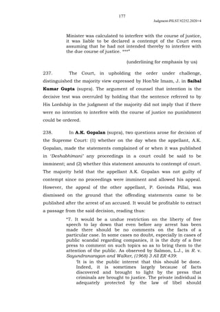 177
Judgment-PILST.92252.2020+4
Minister was calculated to interfere with the course of justice,
it was liable to be decla...
