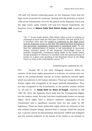 184
Judgment-PILST.92252.2020+4
129 and 215 thereof conferring power on the Supreme Court and the
high courts to punish fo...