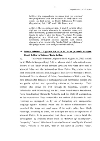 21
Judgment-PILST.92252.2020+4
b.Direct the respondents to ensure that the tenets of
the programme code are followed in bo...