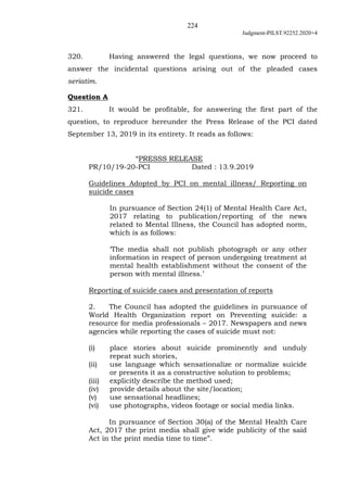 224
Judgment-PILST.92252.2020+4
320. Having answered the legal questions, we now proceed to
answer the incidental question...