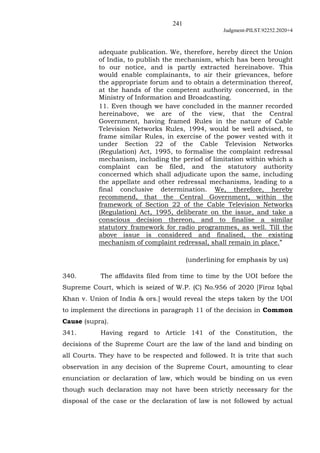 241
Judgment-PILST.92252.2020+4
adequate publication. We, therefore, hereby direct the Union
of India, to publish the mech...