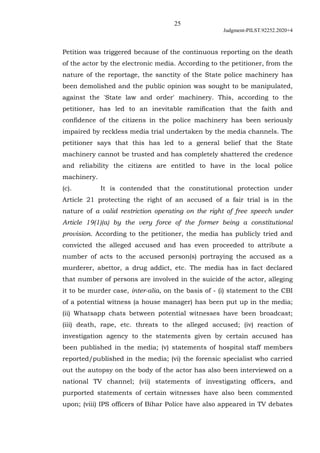 25
Judgment-PILST.92252.2020+4
Petition was triggered because of the continuous reporting on the death
of the actor by the...