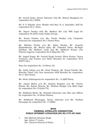 4
Judgment-PILST.92252.2020+4
Mr. Arvind Datar, Senior Advocate i/by Mr. Bharat Manghani for
respondent No.3 (NBA)
Mr. P. ...