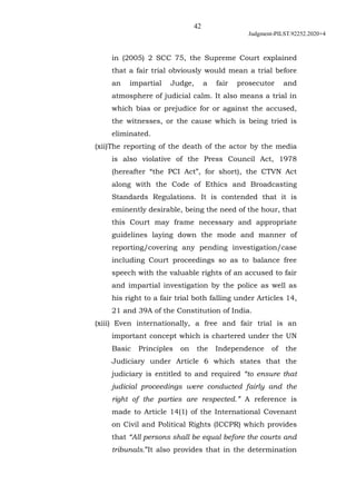 42
Judgment-PILST.92252.2020+4
in (2005) 2 SCC 75, the Supreme Court explained
that a fair trial obviously would mean a tr...