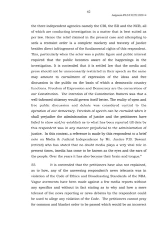 62
Judgment-PILST.92252.2020+4
the three independent agencies namely the CBI, the ED and the NCB, all
of which are conduct...