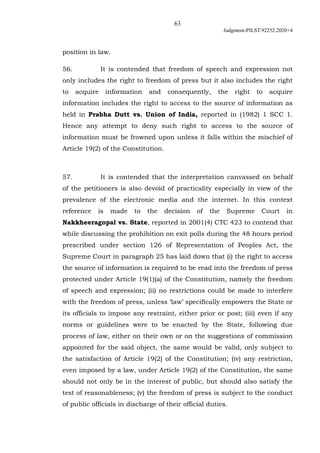 63
Judgment-PILST.92252.2020+4
position in law.
56. It is contended that freedom of speech and expression not
only include...
