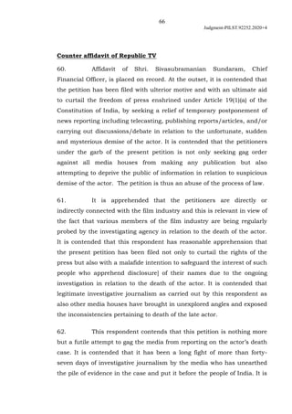 66
Judgment-PILST.92252.2020+4
Counter affidavit of Republic TV
60. Affidavit of Shri. Sivasubramanian Sundaram, Chief
Fin...