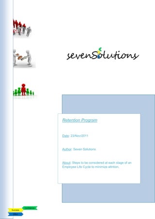 Retention Program


Date: 23/Nov/2011



Author: Seven Solutions



About: Steps to be considered at each stage of an
Employee Life Cycle to minimize attrition.
 