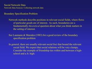 Boundary Specification Problem
Social Network Data
Network Data Sources: Collecting network data
While students were
given...