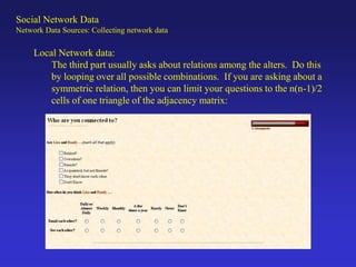 Snowball Samples:
Social Network Data
Network Data Sources: Collecting network data
 