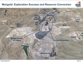 Marigold: Exploration Success and Resource Conversion
SSRM:NASDAQ/TSX PAGE 16
8N
Red
Dot
8S
8SX
MUD
Waste
TZN
Leach
Pad
HideOutRed
Dot
North
Basalt-Antler
Valmy
N
Current mining area
Mackay reserve
pit outline
 