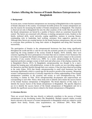 Factors Influencing the Success of Female Entrepreneurs in Bangladesh | PDF