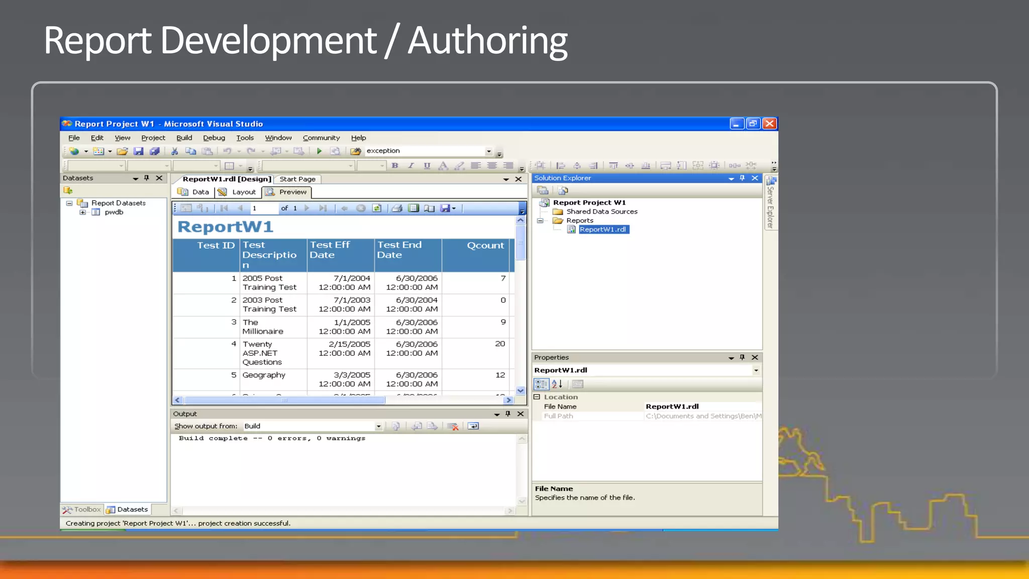 Report Development / Authoring
 
