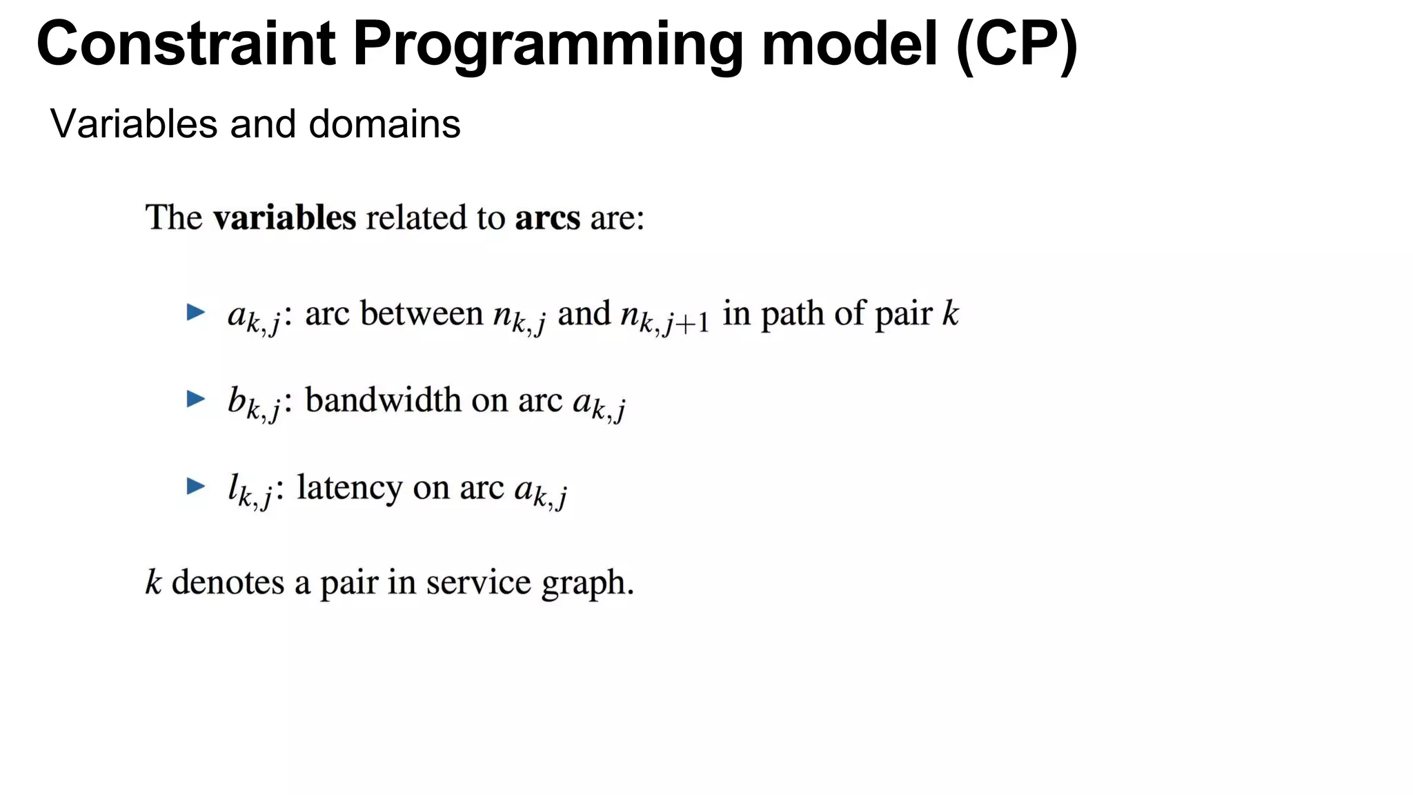 Constraint Programming model (CP)
Variables and domains
 