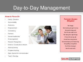 Day-to-Day Management
Areas to Focus On
• Clarity / Direction
• Accountability
• Autonomy
• Empowerment
• Consistency
• Fa...
