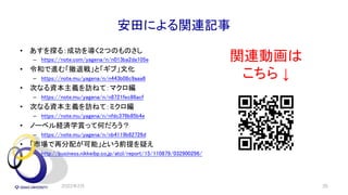 安田による関連記事
• あすを探る：成功を導く２つのものさし
– https://note.com/yagena/n/n013ba2da105e
• 令和で進む「撤退戦」と「ギブ」文化
– https://note.mu/yagena/n/n443b08c9aaa6
• 次なる資本主義を訪ねて：マクロ編
– https://note.mu/yagena/n/n8721fec86acf
• 次なる資本主義を訪ねて：ミクロ編
– https://note.mu/yagena/n/nfdc376b85b4e
• ノーベル経済学賞って何だろう？
– https://note.mu/yagena/n/nb4119b82726d
• 「市場で再分配が可能」という前提を疑え
– http://business.nikkeibp.co.jp/atcl/report/15/110879/032900296/
2022年2月 35
関連動画は
こちら ↓
 