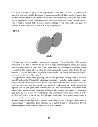 Spur gears or straight-cut gears are the simplest type of gear. They consist of a cylinder or disk
with teeth projecting r...