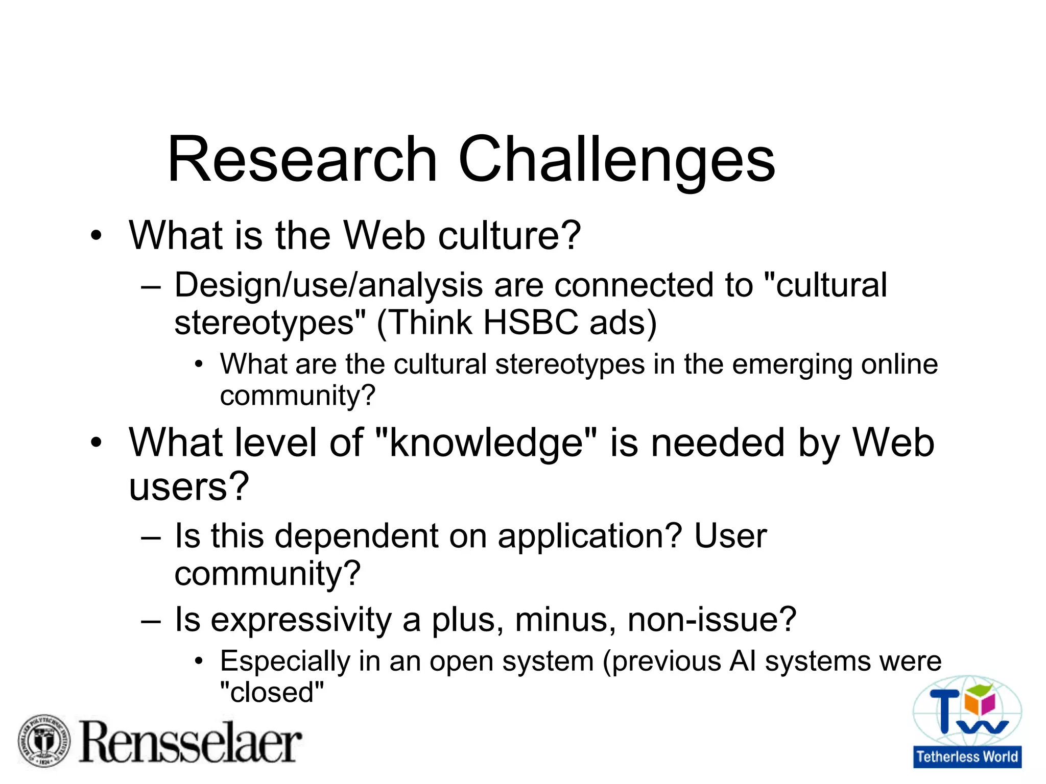 Regaining the Vision?The Semantic Web is here, it is working, and it will continue to do soOGP, schema.org, govt dataBut, for it to move to the next level and be all that we as a community have aspired forWe must revisit and update the early visions for the modern webWe must unify the “competing” models of linked-data and machine-readable vocabulariesWe must step up to some critical research challenges 