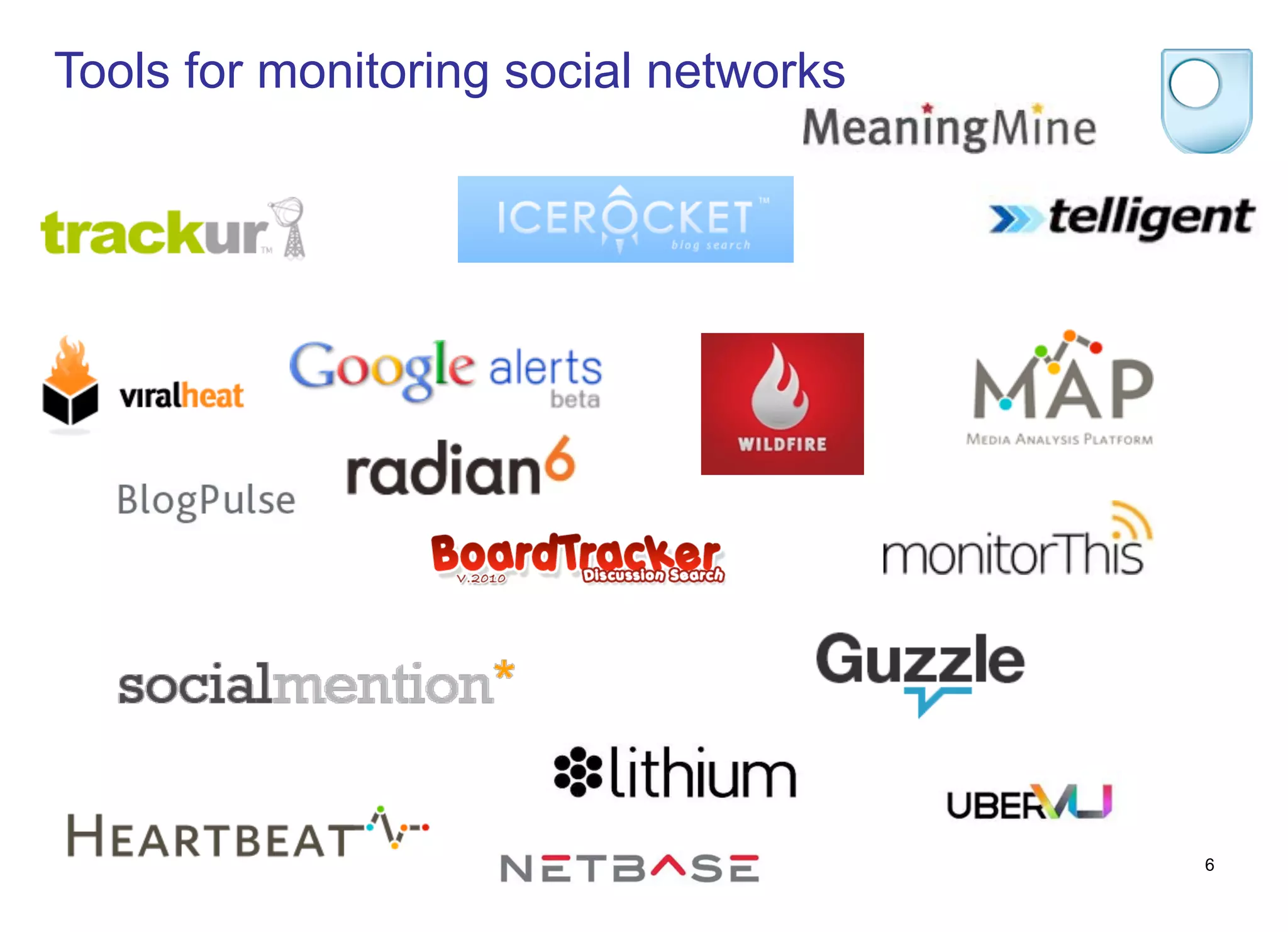6
Tools for monitoring social networks
 
