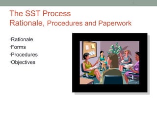The SST Process
Rationale, Procedures and Paperwork
•Rationale
•Forms
•Procedures
•Objectives
1
 