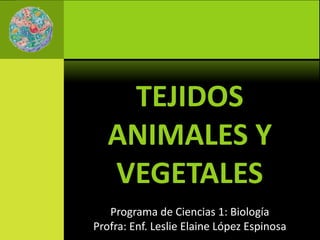 Programa de Ciencias 1: Biología
Profra: Enf. Leslie Elaine López Espinosa
TEJIDOS
ANIMALES Y
VEGETALES
 