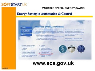 April 2010
Energy Saving in Automation & ControlEnergy Saving in Automation & Control
www.eca.gov.uk
VARIABLE SPEED / ENERGY SAVING
 