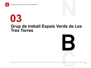 Grup de treball Espais Verds de Les
Tres Torres
03
35
Consell de Barri de Les Tres Torres | 8 d’abril de 2013
 