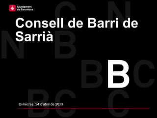 Consell de Barri de
Sarrià
Dimecres, 24 d’abril de 2013
 