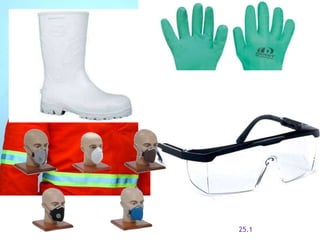  Conjunto de algodão impermeável com touca
árabe;
 Luvas nitrílicas;
 Óculos de segurança;
 Respirador facial ; e
 Botas de PVC ;
26
25.1
 