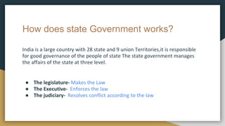 How does state Government works?
India is a large country with 28 state and 9 union Territories,it is responsible
for good...