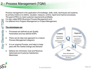 2 – Process Management (TQM)

  Process management is the application of knowledge, skills, tools, techniques and systems....