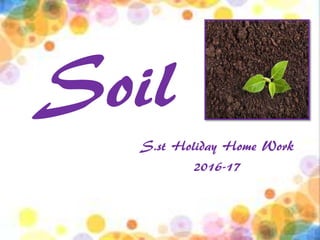 Soil
S.st Holiday Home Work
2016-17
 