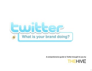 What is your brand doing?




            A comprehensive guide to Twitter brought to you by




                                                                 1
 