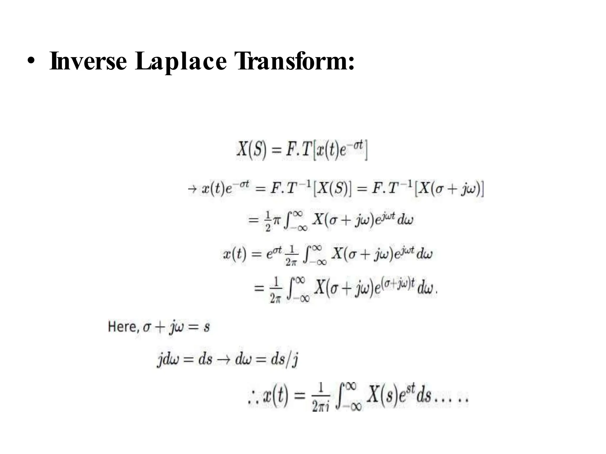 • Inverse Laplace Transform:
 
