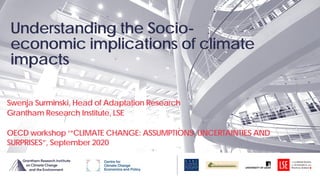 Understanding the Socio-
economic implications of climate
impacts
Swenja Surminski, Head of Adaptation Research
Grantham Research Institute, LSE
OECD workshop ‘“CLIMATE CHANGE: ASSUMPTIONS, UNCERTAINTIES AND
SURPRISES”, September 2020
 