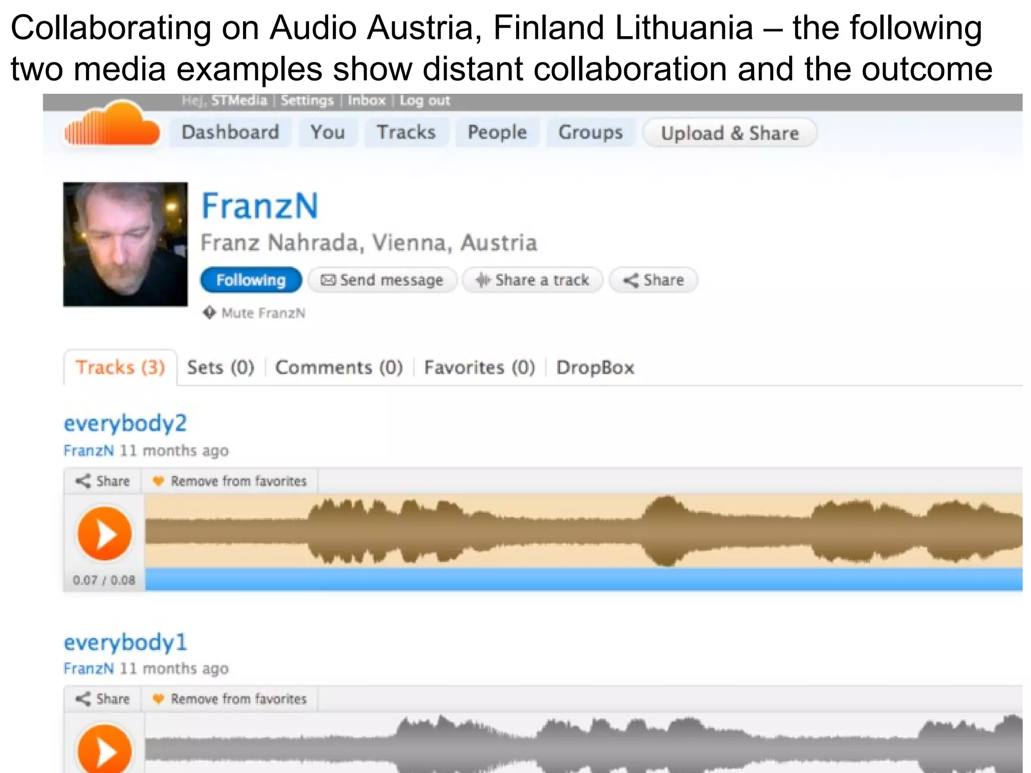 Collaborating on Audio Austria, Finland Lithuania – the following two media examples show distant collaboration and the outcome 