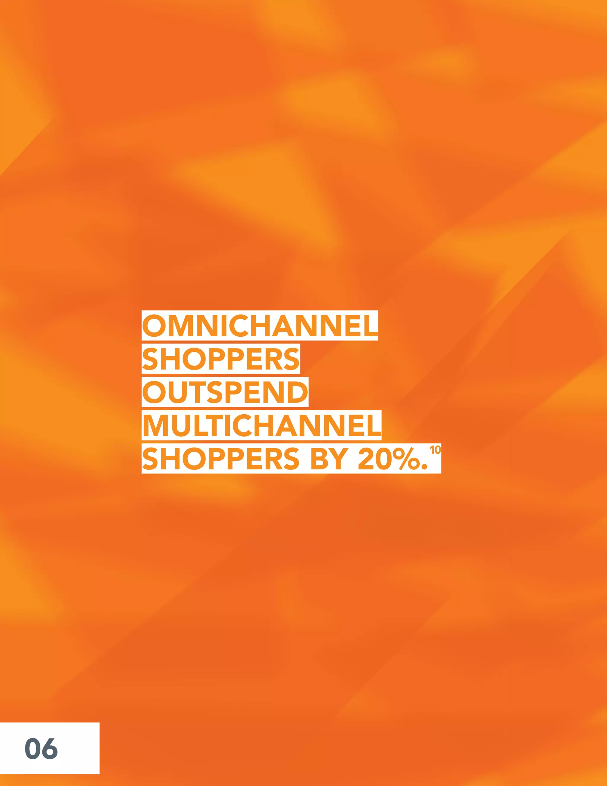 06
OMNICHANNEL
SHOPPERS
OUTSPEND
MULTICHANNEL
SHOPPERS BY 20%.
10
 