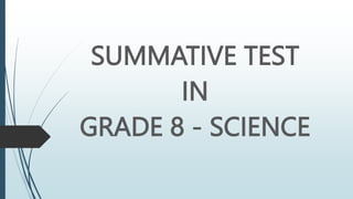 SUMMATIVE TEST
IN
GRADE 8 - SCIENCE
 
