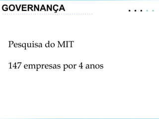 GOVERNANÇA  .   .   .  . .  Pesquisa do MIT 147 empresas por 4 anos 