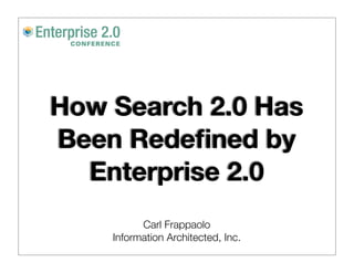 How Search 2.0 Has
Been Redeﬁned by
  Enterprise 2.0
          Carl Frappaolo
    Information Architected, Inc.
 