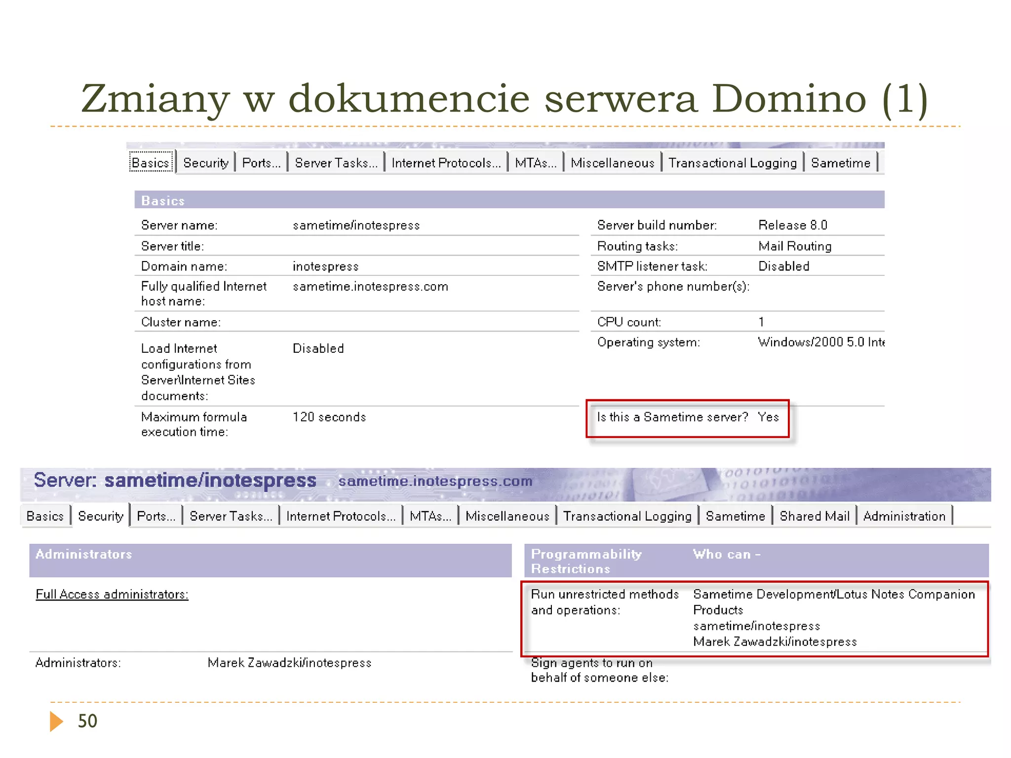 Zmiany w dokumencie serwera Domino (1) 